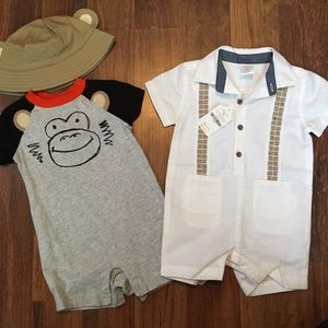 6-12 months! Gymboree rompers plus bucket hat!